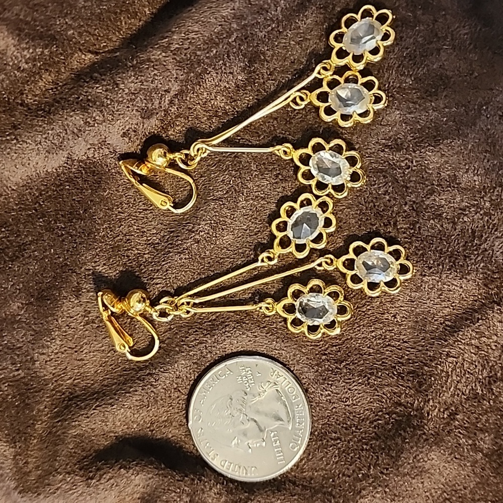 Goldtone Dangling Clip Earrings - Picture 3 of 4